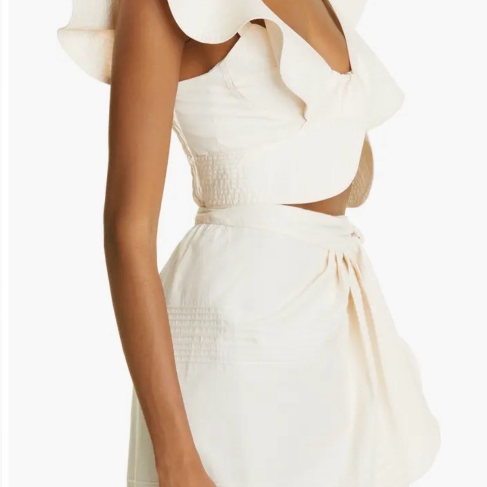 Johanna Ortiz Chic Monochromatic Cream Ruffle Coconut Sugar Crop Top size 8 $450 - Picture 4 of 15